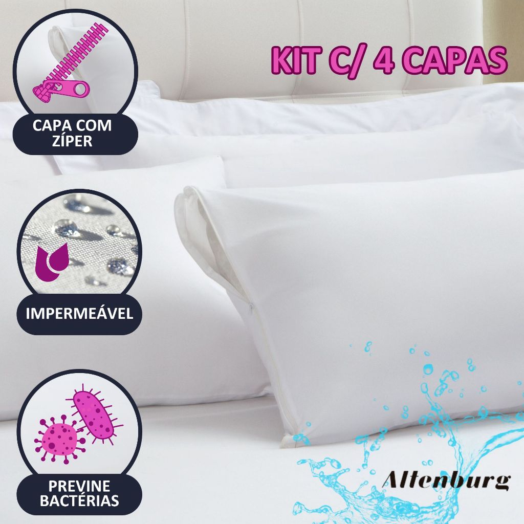 Kit 4 Capas Protetora De Travesseiro Altenburg Impermeável Antialérgico Com Zíper - Home & Living