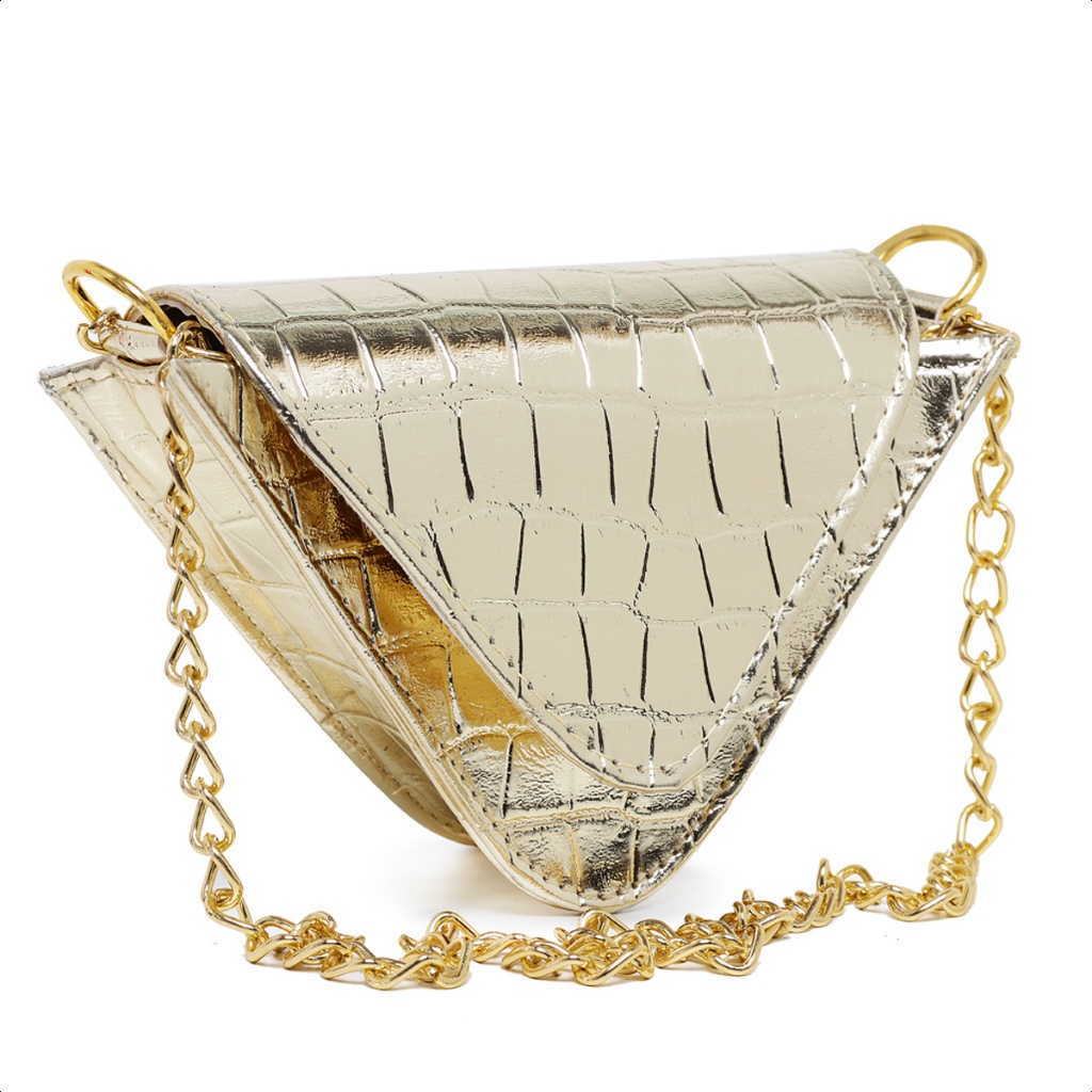 Bolsa Mini Bag Transversal Triangulo Feminina Brilhante Festas Eventos Look Patricinha