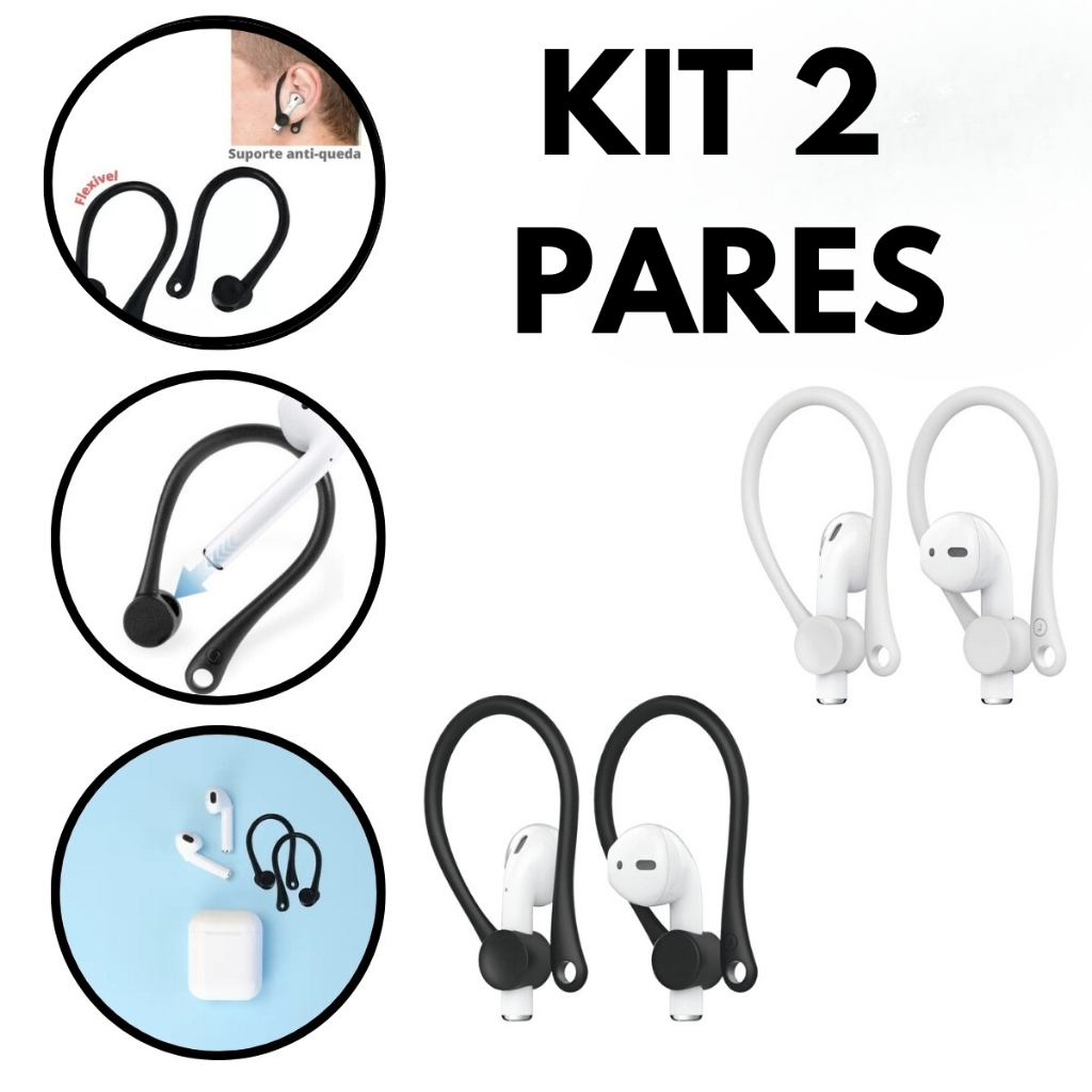 2 Pares Suporte Antiqueda Silicone para Fones de Ouvido Par Gancho Fone Sem Fio