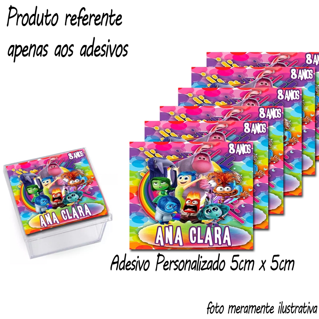 Adesivos personalizados Tema Divertidamente 5cm x 5cm para caixinha Acrilíca, Lembrancinha pra Festa