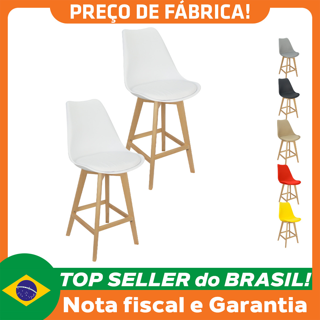 Kit 2 Banquetas Monty Leda Luisa Saarinen Alta Base Fixa Madeira