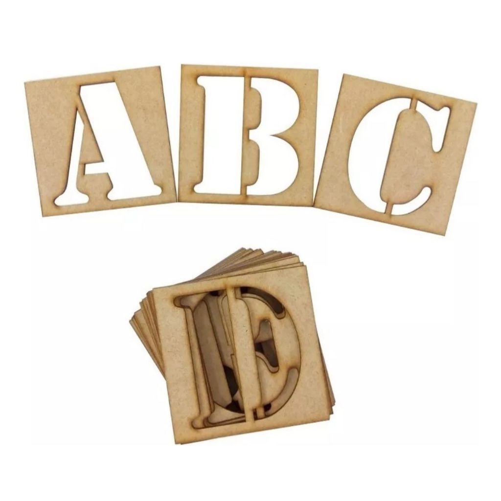 Kit Stencil De Letras E Numeros 15cm Em Mdf Cru Alfabetização em Oferta na Shopee