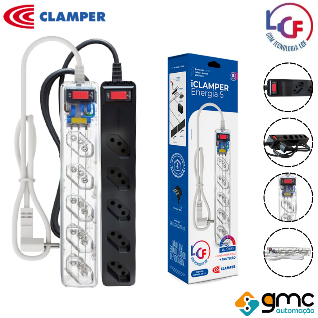 Filtro De Linha Protetor de Surto DPS Clamper Energia 5 Tomadas Transparente e Preto LCF em Oferta na Shopee