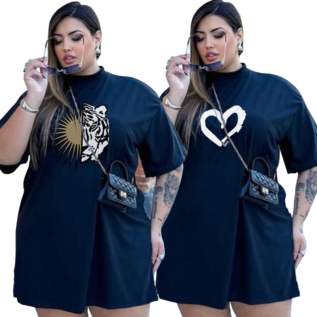 Kit 2 Camiseta Feminina Plus Size Camisão Oversized Tamanho Grandão