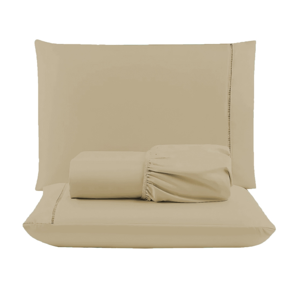 Jogo De Lençol Ponto Palito 03 Peças 400 Fios Para Cama Casal Queen Micropercal