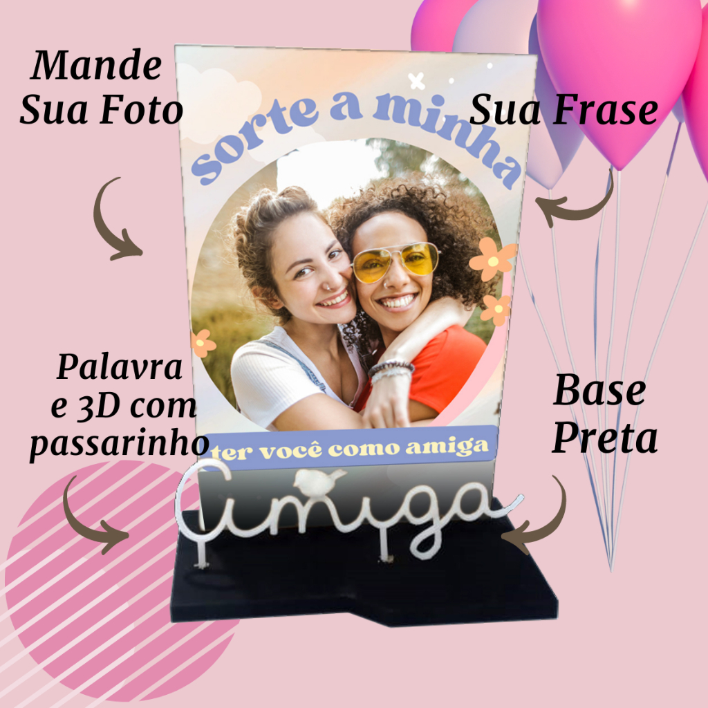 Presente Criativo para Amiga (Amiga em 3D e Passarinho), Aniversário e Amigo Secreto que Encantam