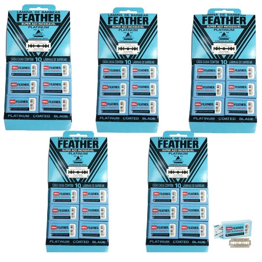 5 Cartelas Lâmina Para Barbear Feather Platinum Aço Inoxidável C/ 60un Cada em Oferta na Shopee