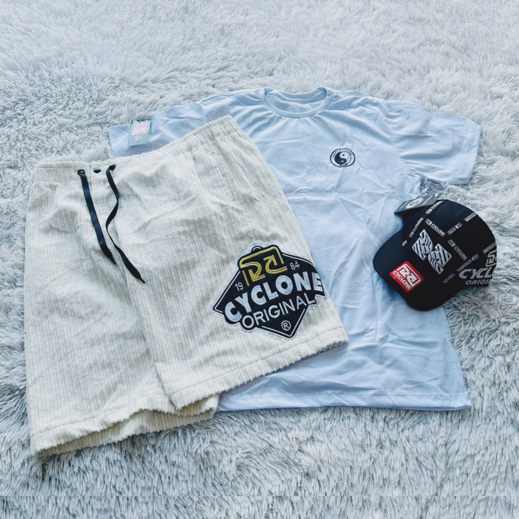 Bermuda Da Cyclone Veludo Branca Mandrake + Camiseta Algodão e Boné Top