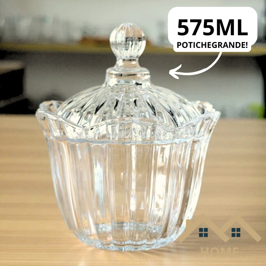 Potiche Decorativo 575ml Bomboniere De Vidro Com Tampa Armazenamento de Doces Multiuso Decoração