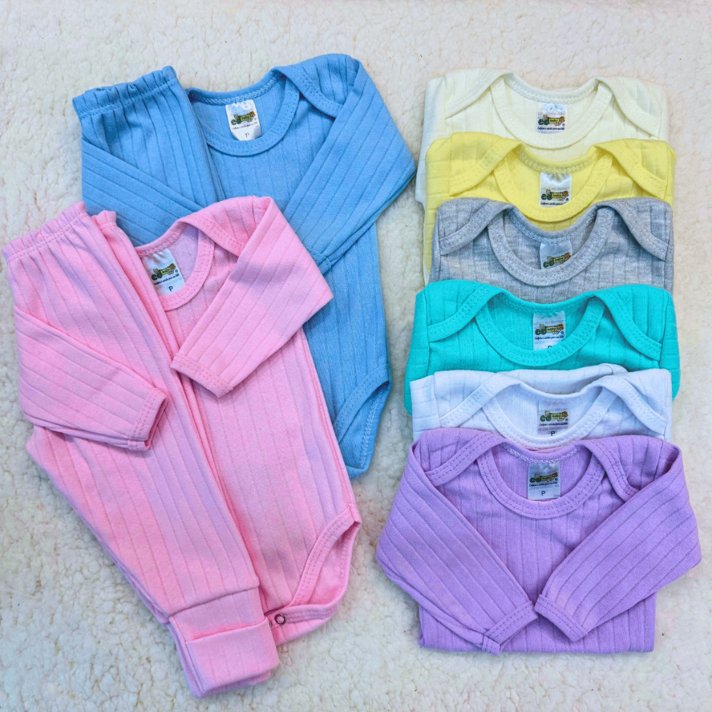 Kit 6 Peças Canelado Premium Roupas de Bebê Conjunto Menino Menina 3 Body e 3 Mijão