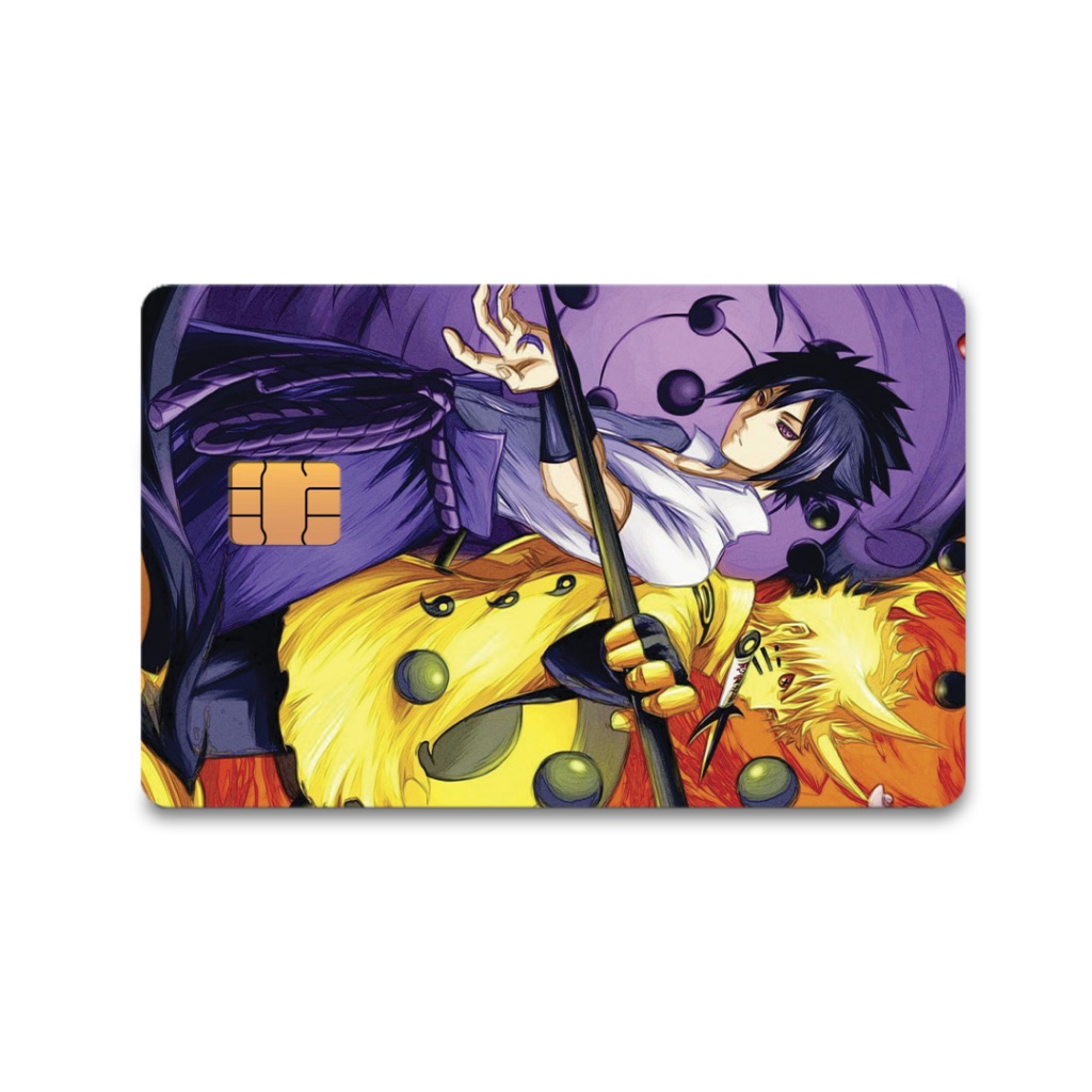 Skin Adesiva Naruto e Sasuke Superior Adesivo Para Cartão de Crédito e Débito Adesivo Removível 1 Unidade Frente