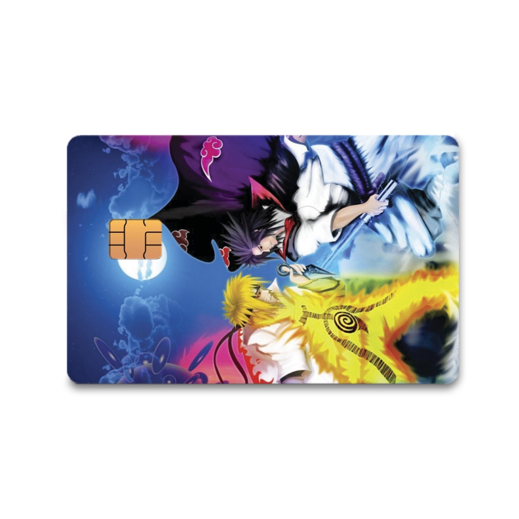 Skin Adesiva Sasuke e Naruto Lua Adesivo Para Cartão de Crédito e Débito Adesivo Removível 1 Unidade Frente