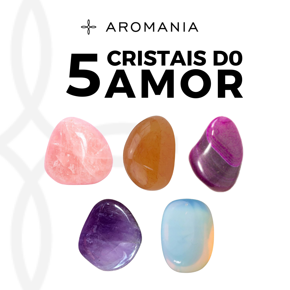 Kit Cristais Do Amor 05 Unidades - Quartzo Rosa, Ágata de Fogo, Ametista, Ágata Rosa Opalina