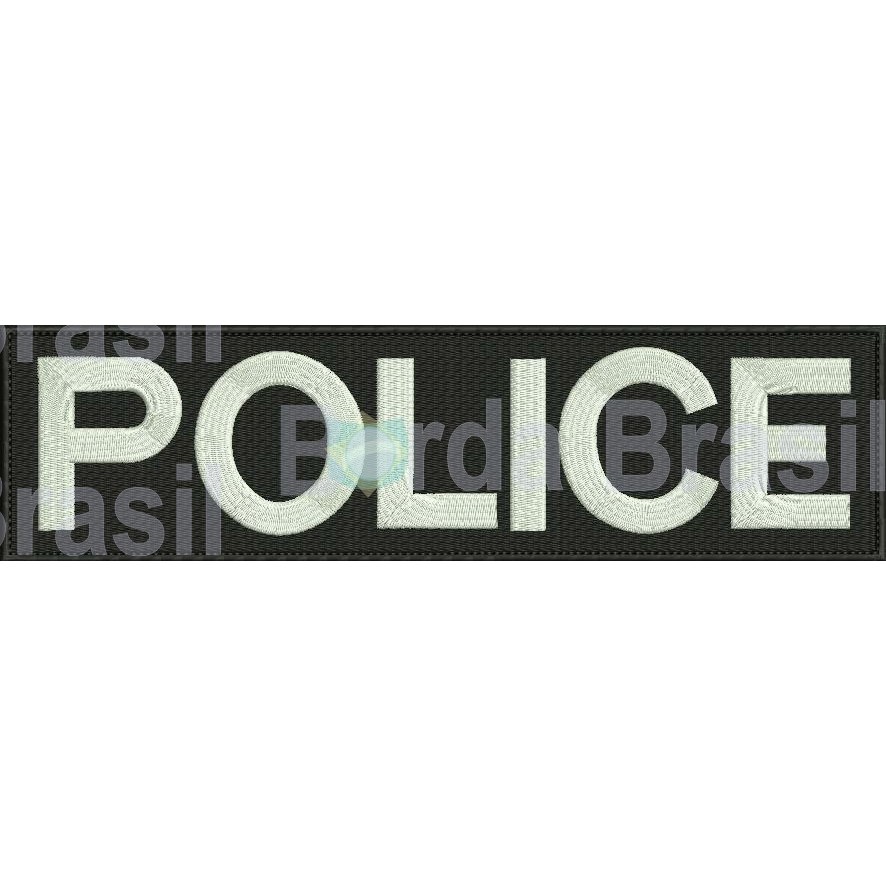 Patch bordado 10x4,5cm Police com carrapicho, para costurar ou termocolante