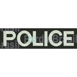 Patch bordado 10x4,5cm Police com carrapicho, para costurar ou termocolante