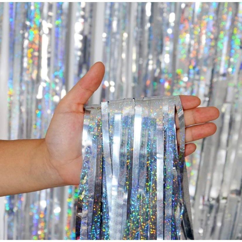 Cortina Metalizada Holográfico 2x1m P/ Decoração De Festa 1/2/4un