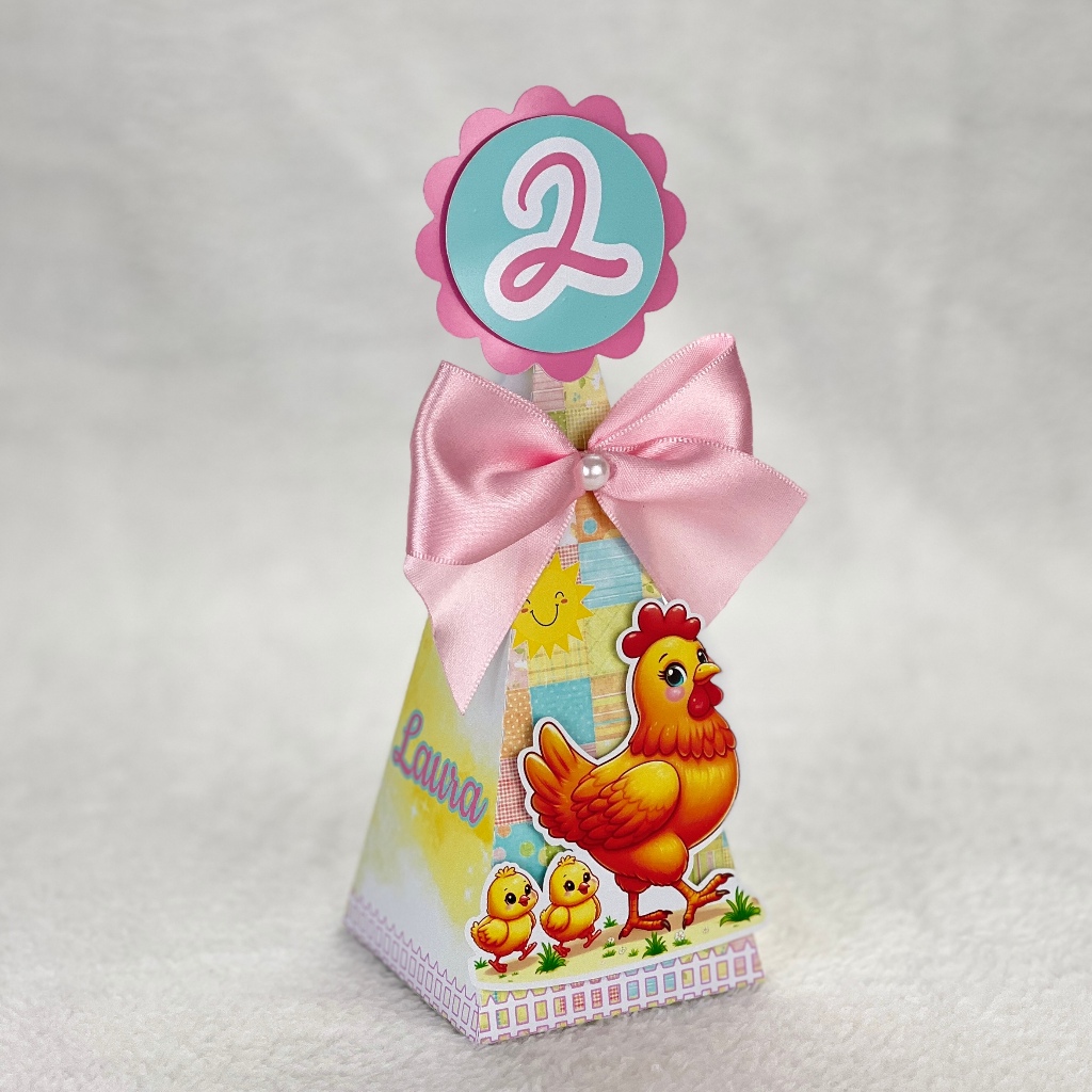 Caixinha Pirâmide Festa Infantil - FAZENDINHA Menina - Lembrancinhas Personalizadas Aniversário - Caixas Personalizadas - Papelaria Personalizada