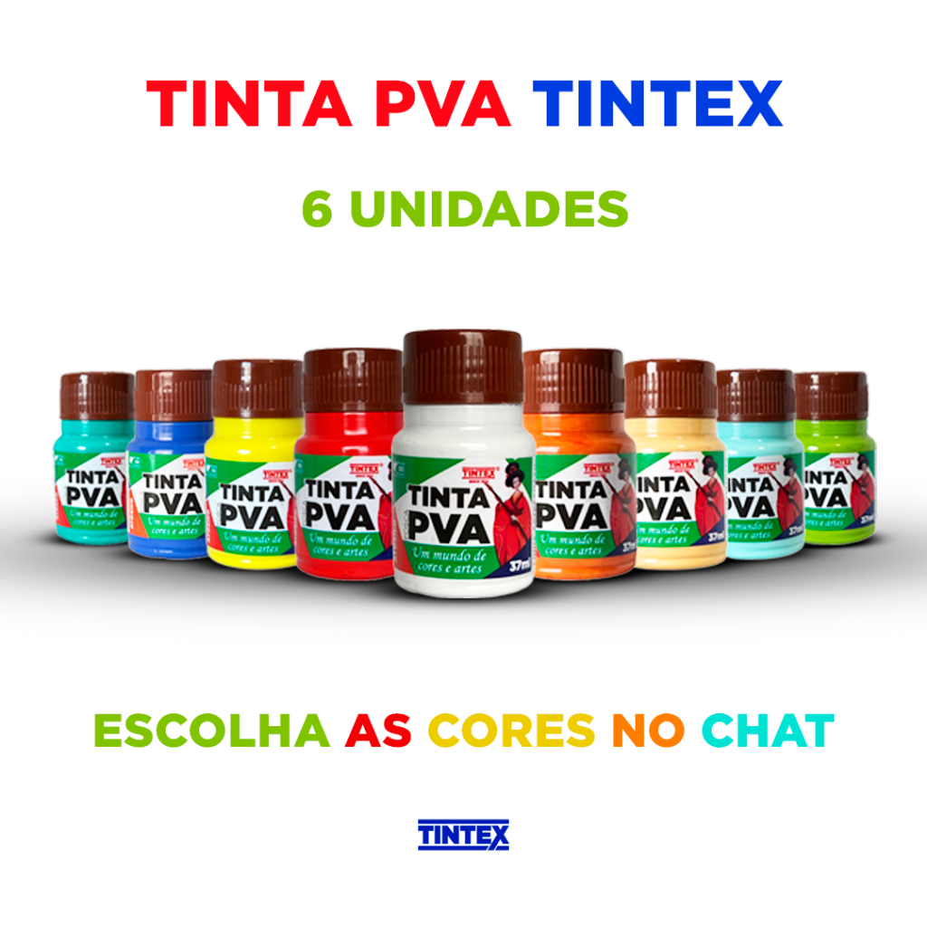 Kit c/ 6 Tinta PVA Fosca - TINTEX | 37ml [Escolha a cor pelo chat] em Oferta na Shopee