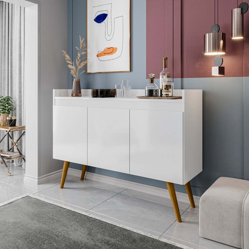 Buffet aparador 3 portas sala cozinha flex 2 cores de acabamento pés de madeiras em Oferta na Shopee