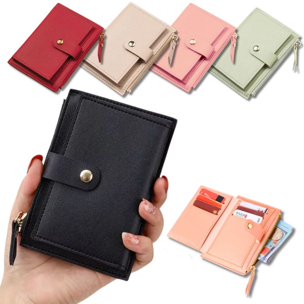 Carteira Feminina Pequena Couro 3 Em 1 Porta Cartão Moedas Documentos Com Zíper Bolsa De M...