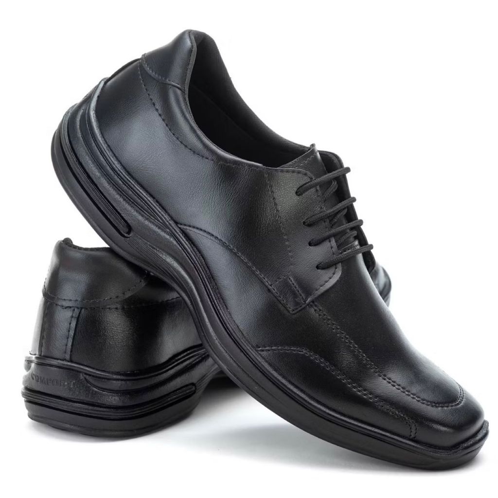 Sapato Social Couro Importado Sola Ortopédica Macia Antistress Costurada Modelo Amarrar Envio Rápido