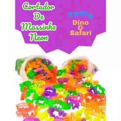 Kit Cortador de Massinha Neon Forminha Modelar Dinossauro Safari Kit Lembrancinha Aniversario Prenda