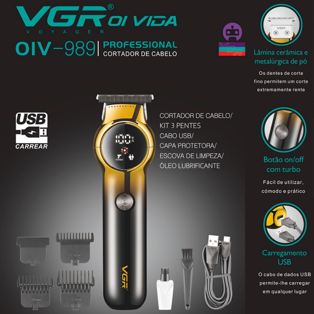 Máquina De Cortar Cabelo VGR Profissional Profissional Aparador De Cabelo Turbo Power Máquina De Aparar Barbeiro  V-989 Imperio