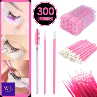 Kit 300 Peças Com 100 Escovinhas + 100 Microbrush + 100 Aplicador de Batom Alongamento Ci…