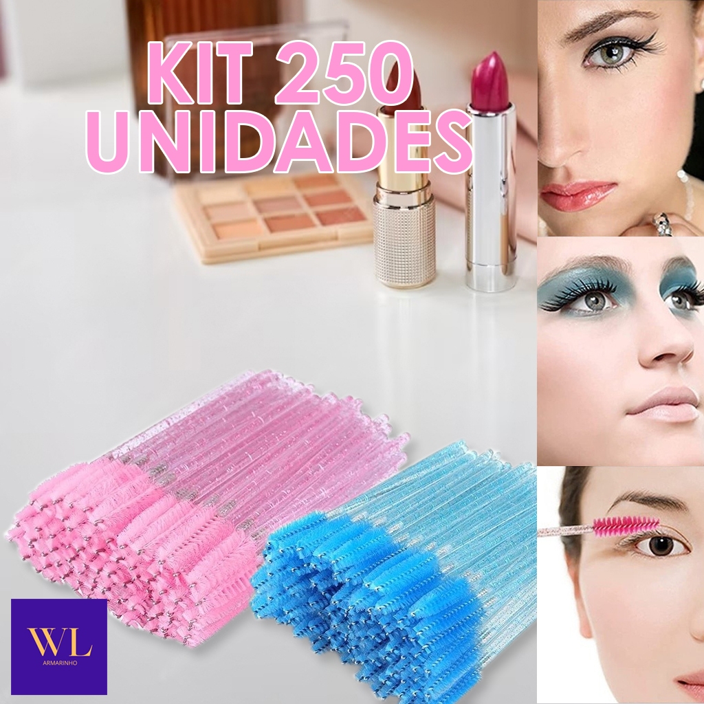 Kit 250 Peças Escovinhas de Cílios Sobrancelha Com Glitter Extensão e Alongamento Promoção - Entrega Pronto - WL