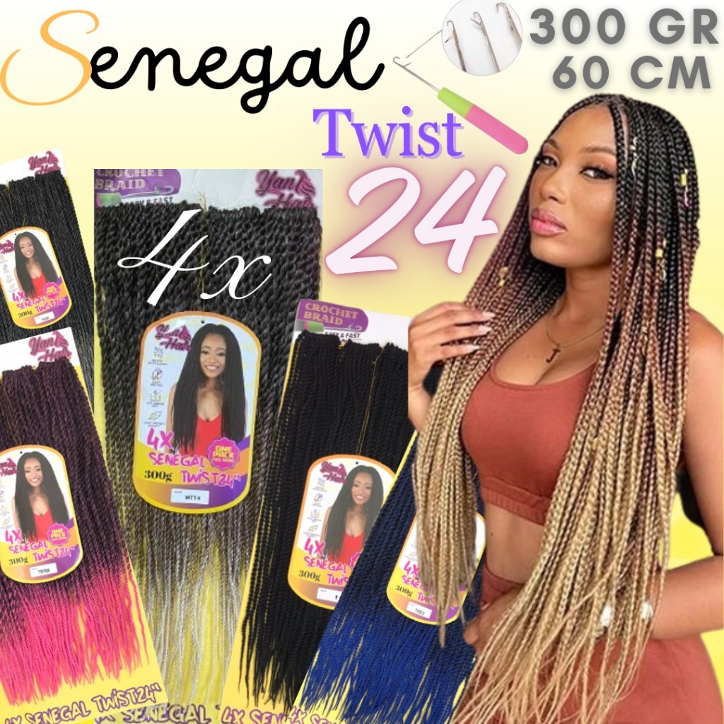 Cabelo Sintético 4x Senegal Twist 60cm 300gr Com Agulha