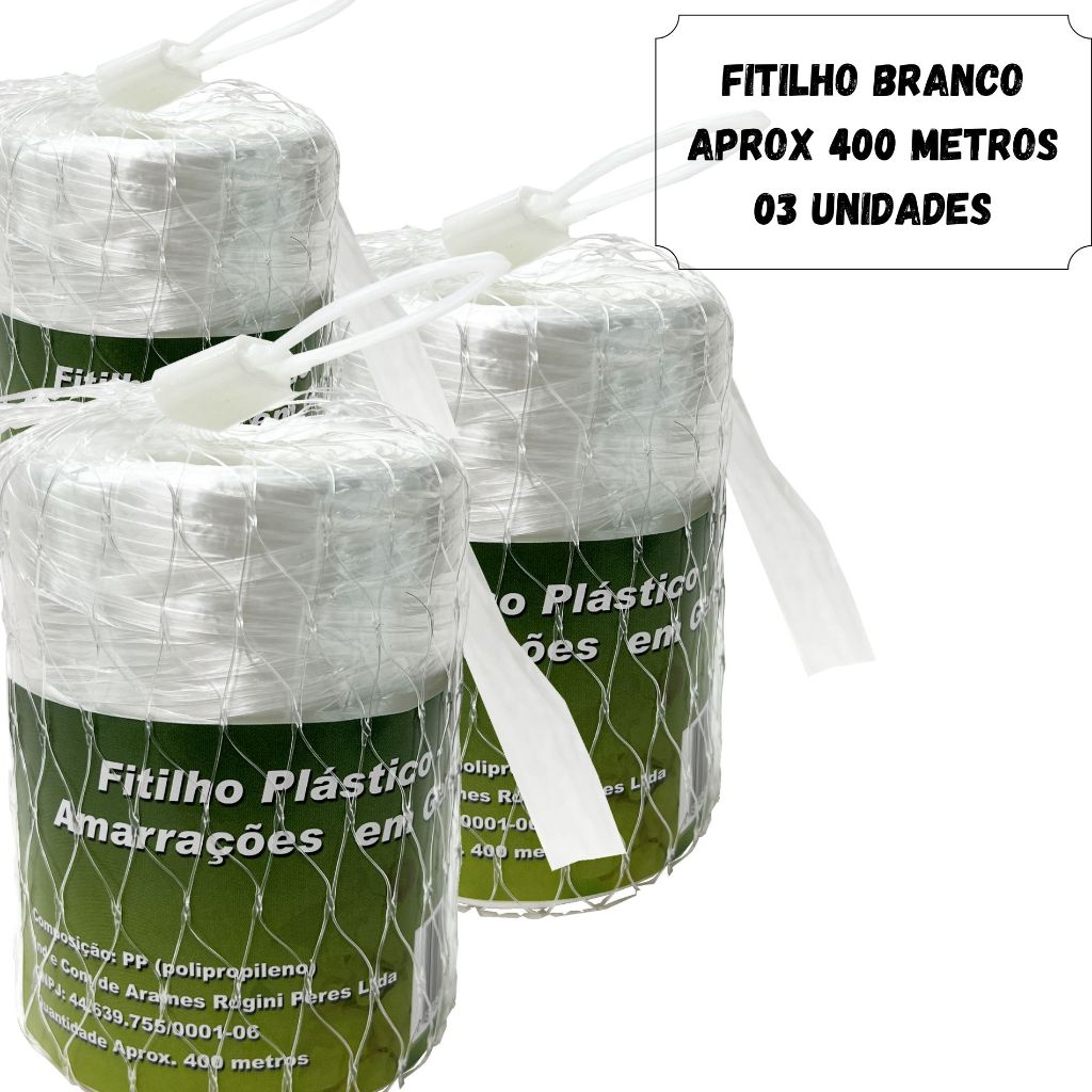 KIT 3 ROLOS 400MT FITILHO PLASTICO PP BRANCO, FORTE, AMARRAÇÃO EM ROLO em Oferta na Shopee