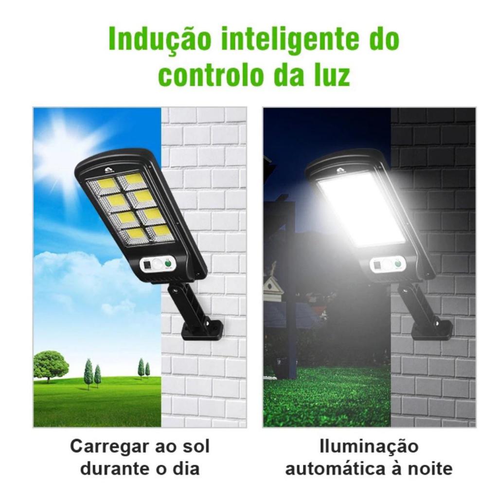 Luminária Solar LED Poste Rua Refletor 128 Cob Sensor Presença Movimento Prova D' Água Com Controle