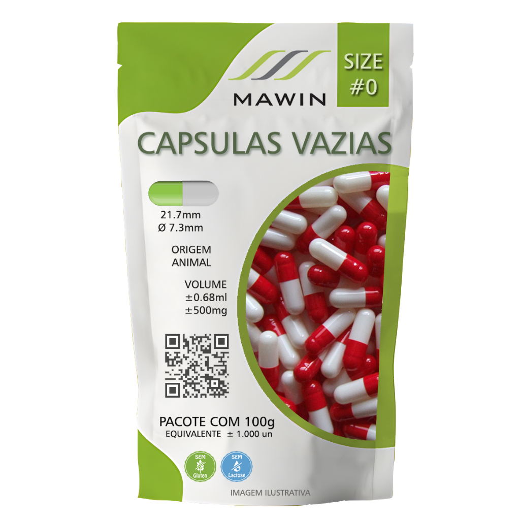 1.000 Capsula Gelatina Vazia N0 - VERMELHA - BRANCA - Mawin