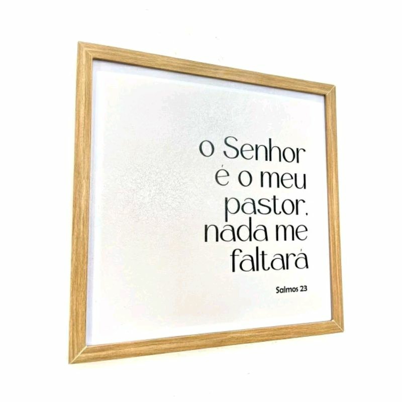 Quadro cobre caixa de luz Resinado com moldura 43x43 O Senhor e meu pastor Salmo 23 F.bege clara decoração\quarto\sala