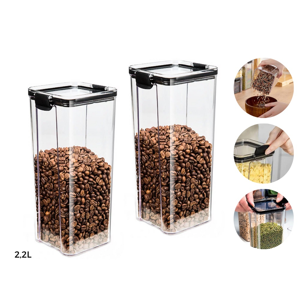 Kit 2 Potes Acrílico Herméticos Com Tampa 2,150ml Mantimento Condimentos Organização Geladeira Cozinha