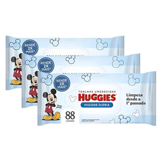 Kit 3x Lenço Umedecido Higiene Diária Huggies 88 cada em Oferta na Shopee