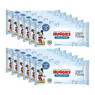 Kit com 12 pacotes de Lenço Toalhinhas Umedecidas Higiene Diária Huggies 88 unidades cada em Oferta na Shopee
