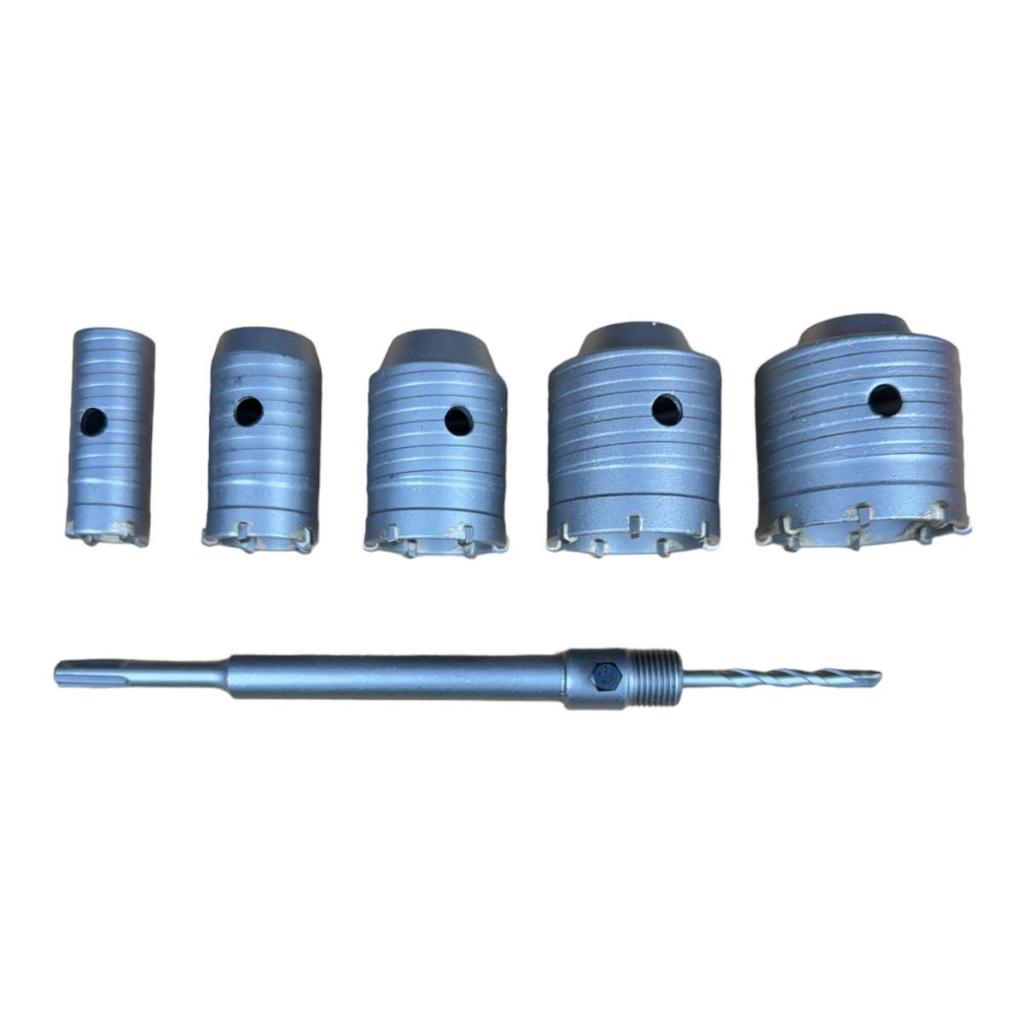 Kit Jogo 7pçs Serra Copo 30mm, 40mm, 50mm, 60mm e 68mm Concreto Videa Haste Sds Plus
