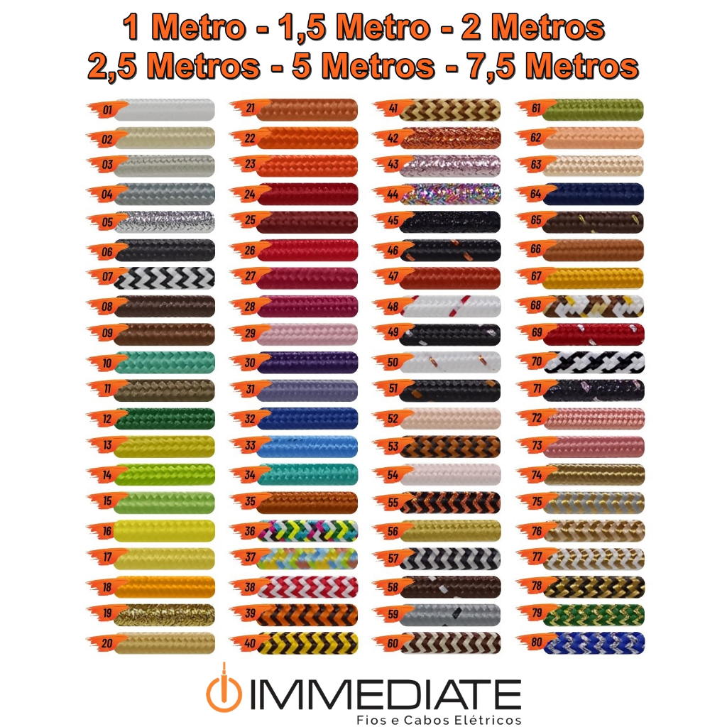 Cabo PP 2x0,50mm² - 1m~7,5m Revestido em Tecido Colorido  - Pronta Entrega em Oferta na Shopee