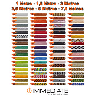 Cabo PP 2x0,50mm² - 1m~7,5m Revestido em Tecido Colorido  - Pronta Entrega em Oferta na Shopee