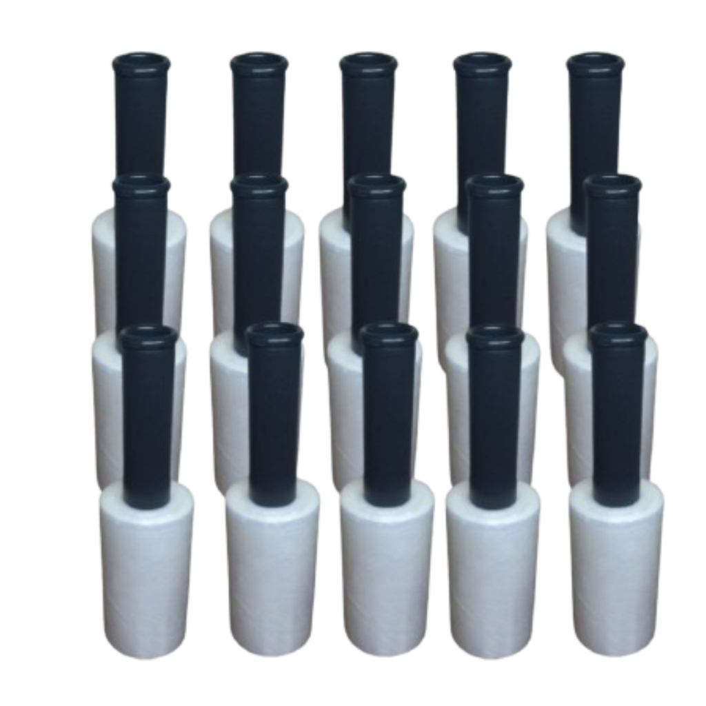 Kit 30 Rolos Filme Stretch com Cabo Aplicador 10cm X 100 metros Plástico Filme c/ Adaptador