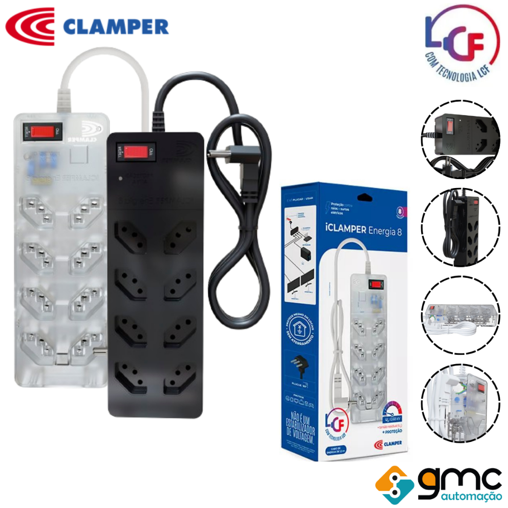 Filtro de Linha 8 Tomadas Clamper Energia Protetor de surto DPS ANTI RAIO LCF