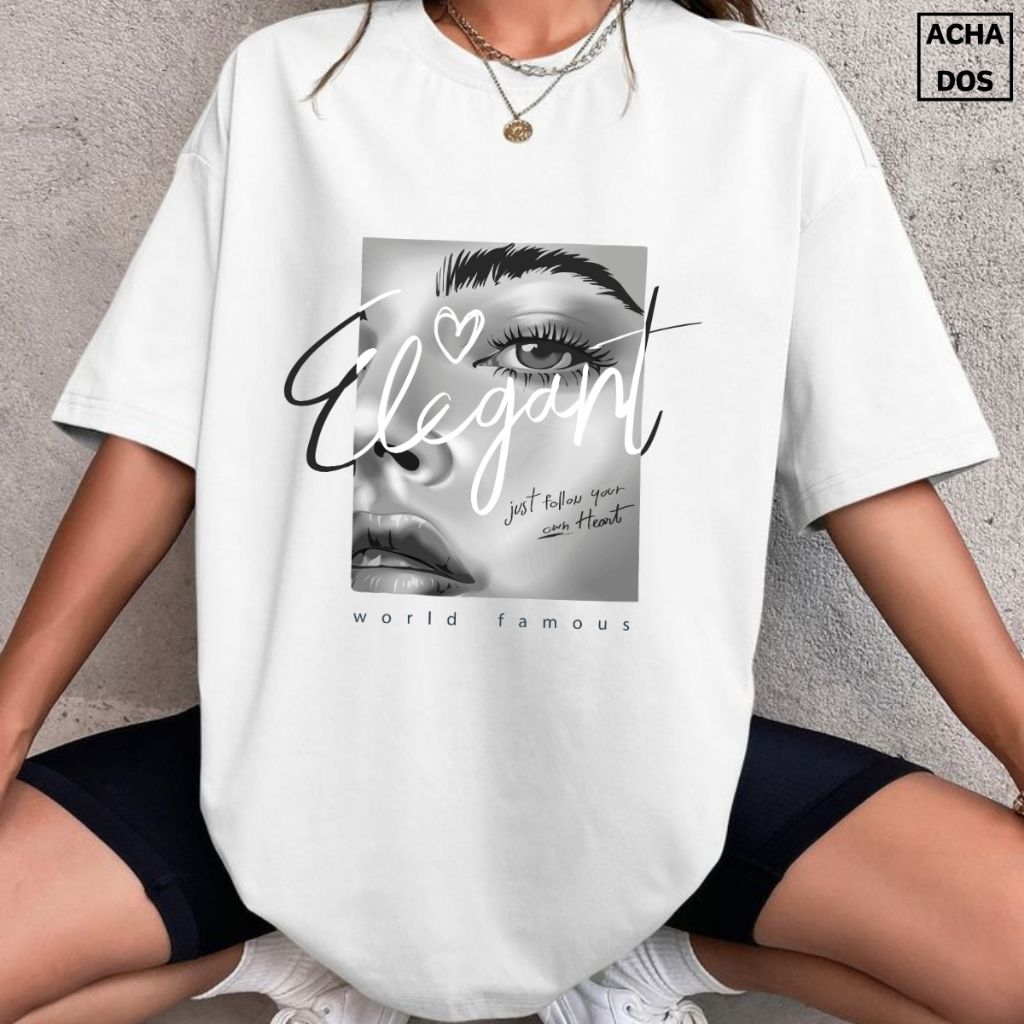 Camiseta Oversized Branca Feminina cor Branca Estampada Malha Peruana