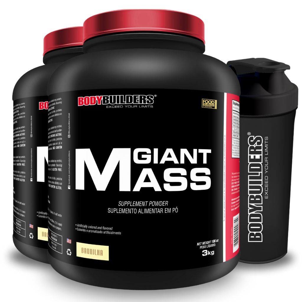 Kit 2x Suplemento Hipercalórico Giant Mass 3kg + Coqueteleira - Para Musculação - Bodybuilders em Oferta na Shopee