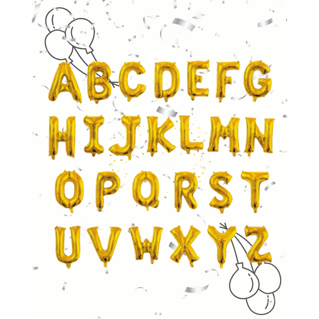 Balão Metalizado Letra Dourado 30cm  Enviar as letras no chat Escolha as letras e montamos seu kit