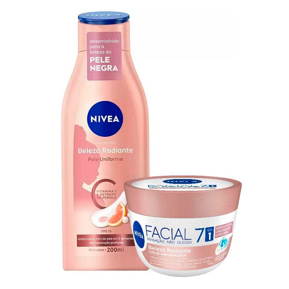 Kit Loção Hidratante Nivea Beleza Radiante 200ml+Creme Facial Nivea Beleza Radiante Pele Negra 100g