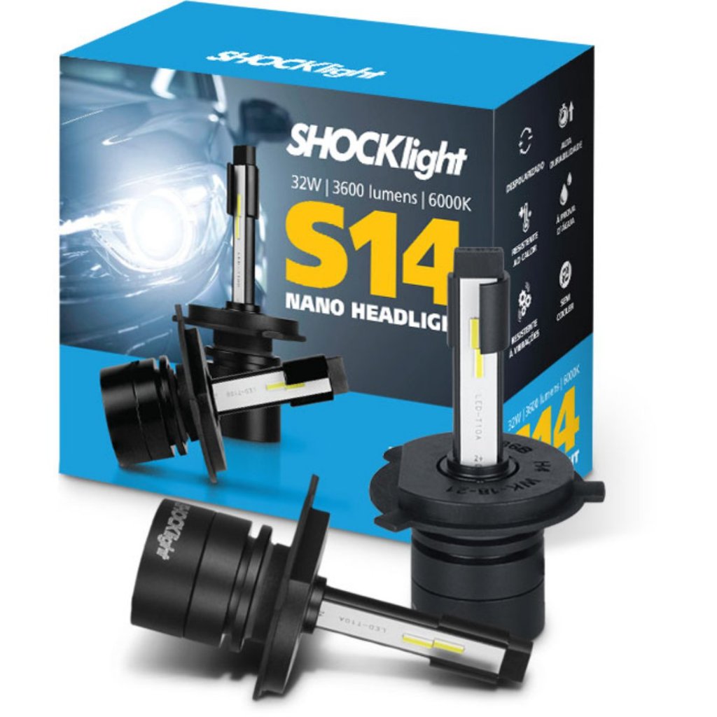 Lâmpada Shocklight Led S14 Nano Headlight 3600lm 6000k H4 em Oferta na Shopee