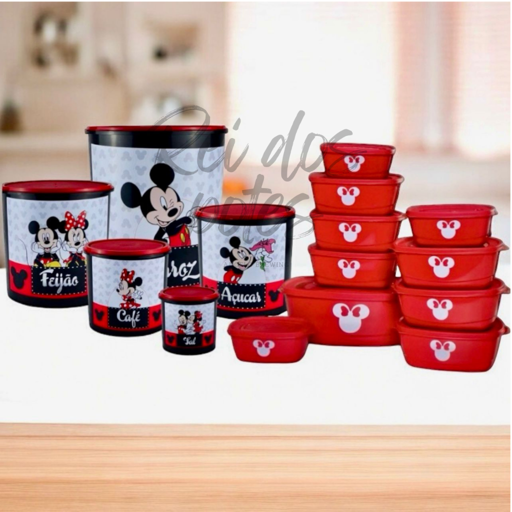 Kit de mantimentos plástico 5 peças + kit de 10 potes minnie em Oferta na Shopee