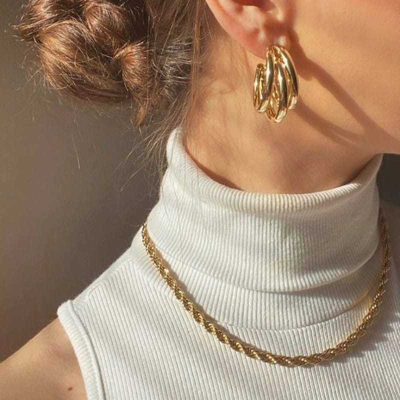 Colar Corrente Cordão Baiano Grosso Banhado a Ouro 18K DE LUXO ELEGANTE TENDÊNCIA BLOGUEIRA MULHER -