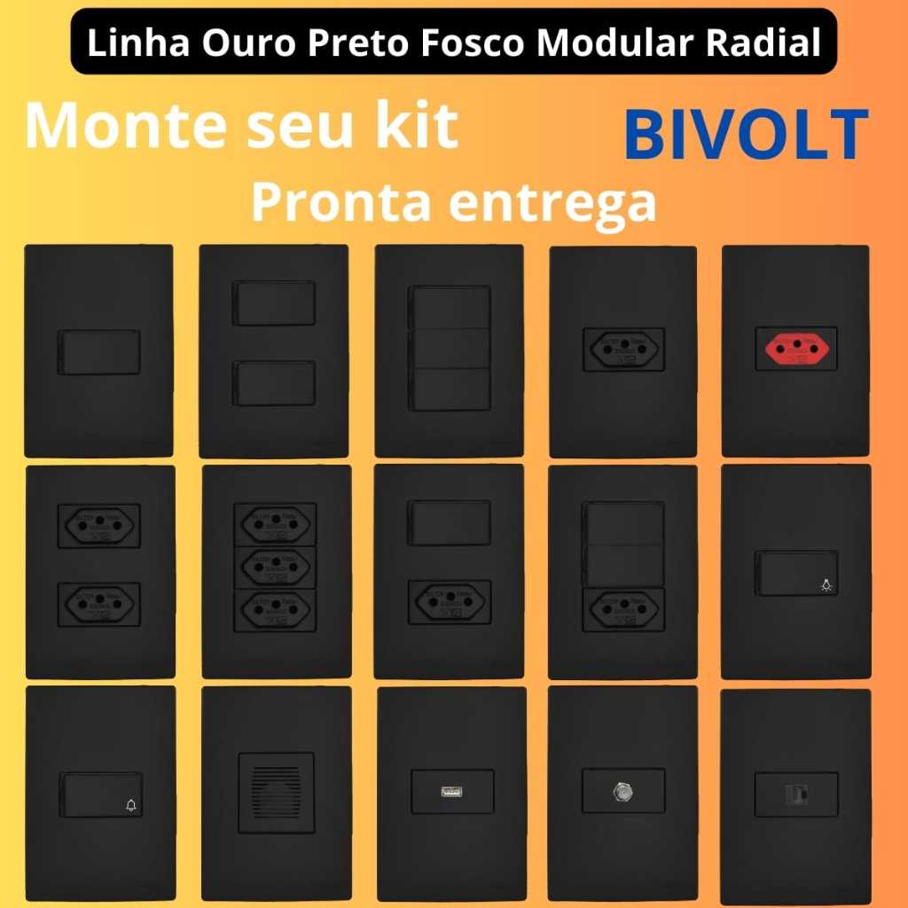 Tomada Interruptor 10A 20A Linha Ouro Preto Fosco Modular RADIAL Tomada Apagador Paralelo Simples em Oferta na Shopee